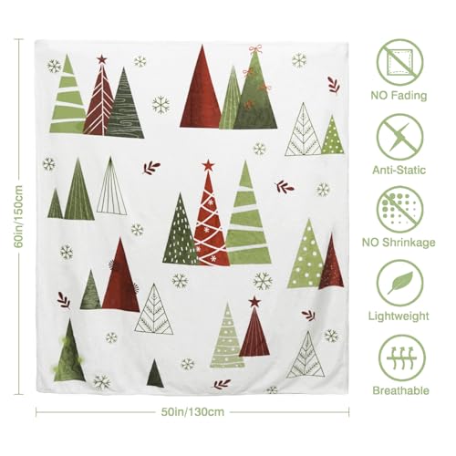 Wefrea Christmas Throw Blanket with Holiday Tree Design - White, Green, Red, 50x60 inches
