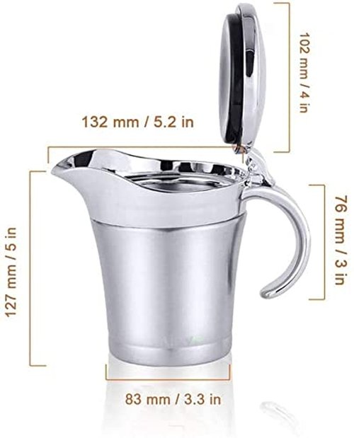 Stainless-Steel Double Insulated Gravy Boat - Sauce Jug with Hinged Lid, Ideal for Gravy or Cream at Thanksgiving, Gravy Pitcher - 16 oz/450 ml