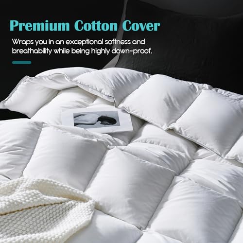Goose Feather Down Comforter Queen Size - All Season 100% Cotton Duvet Insert