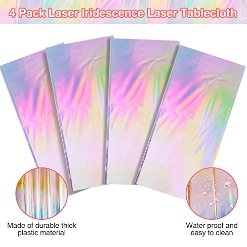 4-Pack Iridescent Holographic Plastic Tablecloths (54 x 108 in)