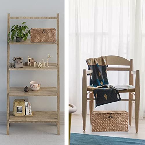 Handwoven Seagrass Storage Basket with Lid Medium Rectangular Shelf Bin