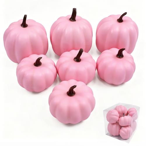 7-Piece Pink Artificial Foam Pumpkin Set for Fall Thanksgiving Decor