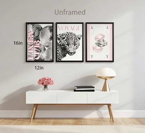 YZLYAD Y2K Pink Leopard Wall Art Canvas Set - 12x16in Preppy Room Decor