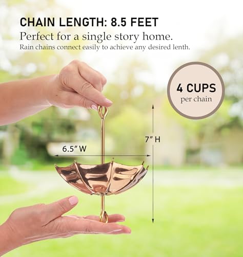 8.5-Foot Pure Copper Umbrella Rain Chain for Gutters