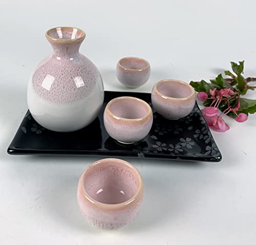 Pink Cherry Blossom Japanese Sake Set - Porcelain Decanter & Cups Gift Set, Made in Japan