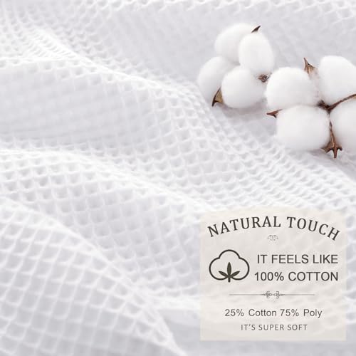 Waffle Weave Shower Curtain, Heavyweight Cotton Blend Fabric, 72x72 Inch