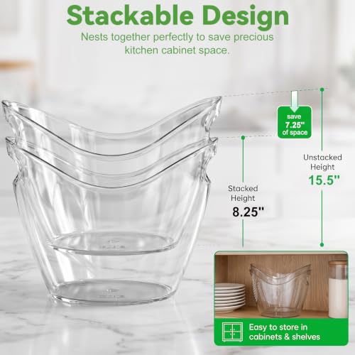 USUIT 4L Clear Plastic Ice Bucket - Pack of 2, Wine & Beer Chiller for Parties