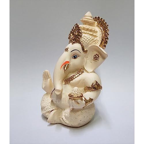 Peach Ivory Finish Ganesha Idol Car Dashboard IdolGanesha Murti Ganpati Idol for Home Decor Puja Lord Ganesh Statue Gift for Office Desk Puja Room Figurine