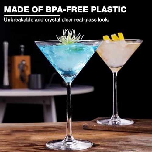 Unbreakable Martini Glasses Set of 6, 10 oz BPA-Free Plastic Cocktail Glasses