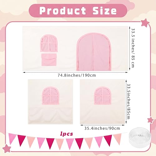 3-Panel Bunk Bed Curtain Set with Felt Pennant for Loft Bed Playhouse