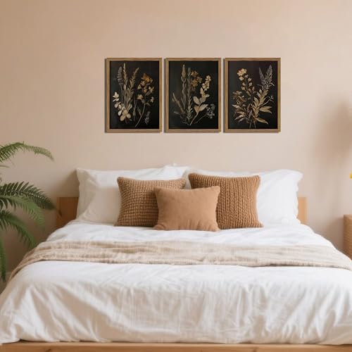 Dark Botanical Wall Art Set of 3 Framed Moody Floral Prints 12x16
