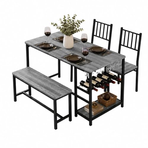 55-Inch Dining Table Set for 4 with Bench, Wine Rack & Storage Shelves