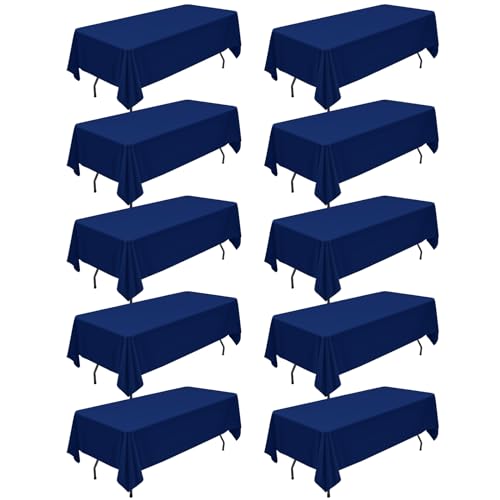 Navy Blue 10-Pack 60 x 126 in Polyester Tablecloths for 6 ft Tables, Wrinkle-Resistant