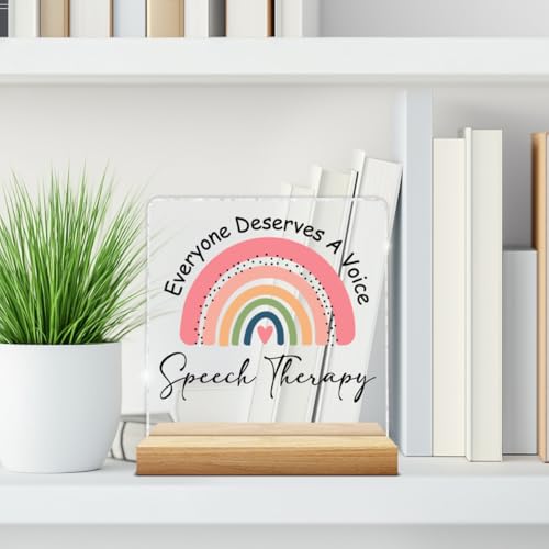FTRBXT F-Speech Therapy Acrylic Desk Sign for Office Decor – Includes Wooden Stand