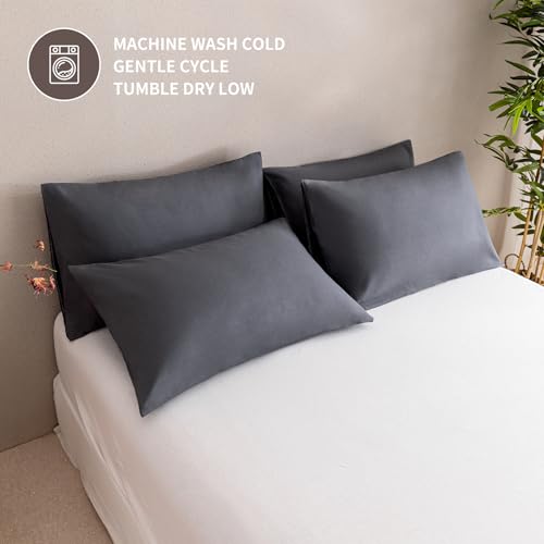 MINIPANDA Queen Pillowcase Set of 4 - Dark Grey Soft Microfiber (20x30 in)
