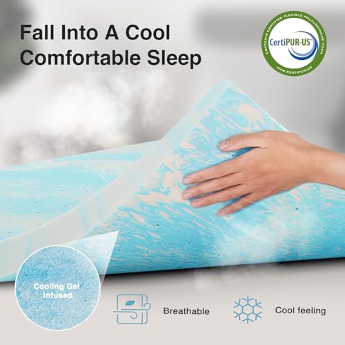 Novilla 2-Inch Cooling Gel Memory Foam Mattress Topper Full Bed Support