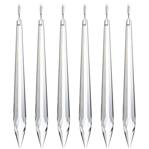 KI Store 6pcs Clear Glass Crystal Icicles for Christmas Tree Decorations Hanging Crystal Icicle Prism Pendants Ornaments