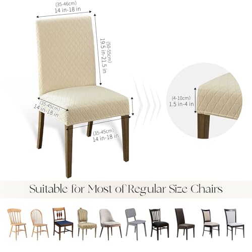 100% Waterproof Stretch Jacquard Dining Chair Covers - Set of 4, Beige