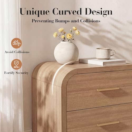 2-Drawer Curved Nightstand Set - Modern Wooden Bedside Table, 24-Inch