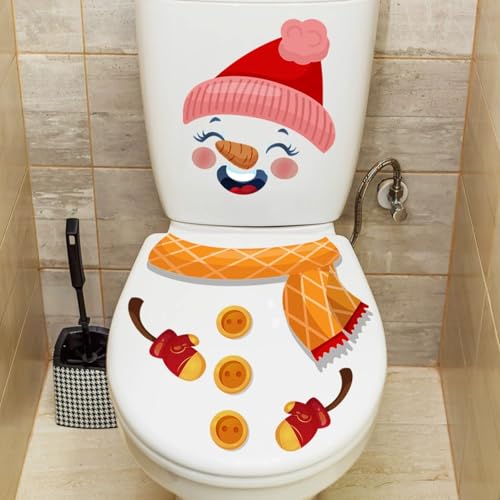 QUNITKAST Christmas Snowman Toilet Stickers - Color3 Winter Bathroom Decor