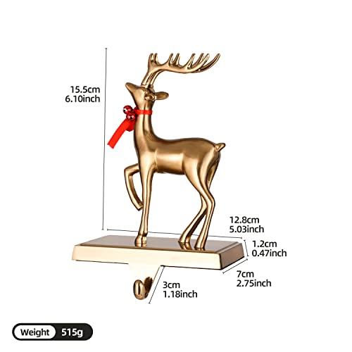 WeddPtyFr 2-Pack Reindeer Stocking Holders Antique Gold | Non-Slip Mantel Hangers
