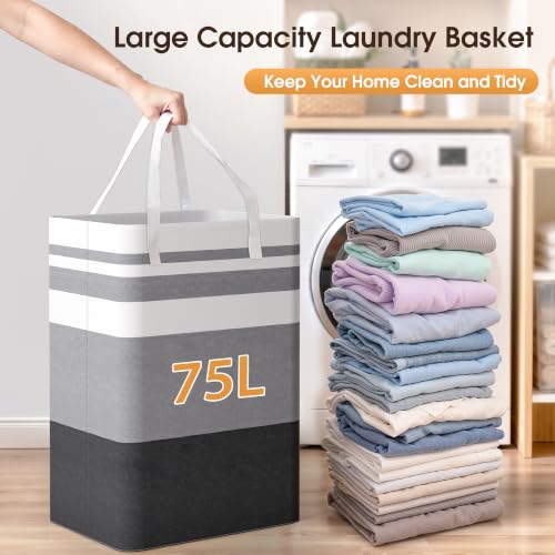 HomeHacks 2-Pack Large 75L Laundry Hamper - Collapsible Waterproof Grey