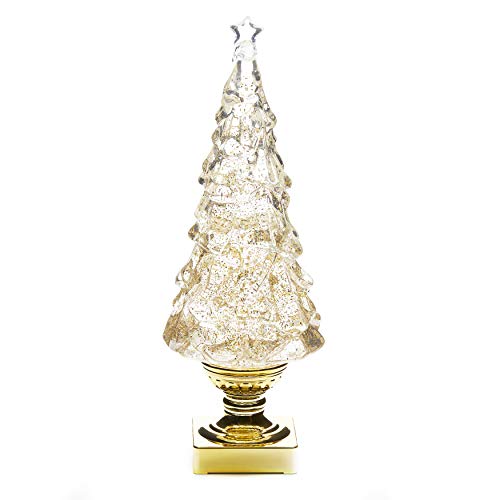Light Up Christmas Tree Snow Globe - Gold Glitter, 15.25" Holiday Decor