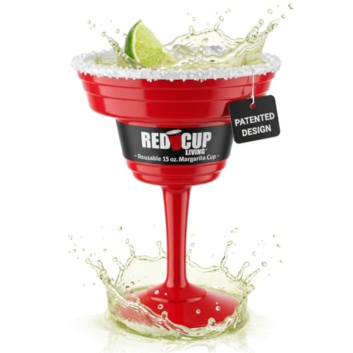 Red Cup Living Reusable 15 oz Plastic Margarita Glasses with Stem - Shatterproof Party Drinkware for Outdoor & Poolside, Variation 1