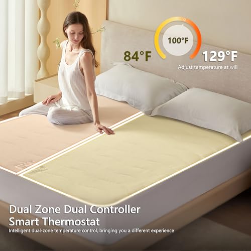 Queen Size Heated Mattress Pad with Dual Control and 10 Heat Settings