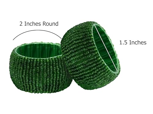 12 Pack Handmade Beaded Napkin Rings - Deep Green, Set of 12 - Cotton Craft