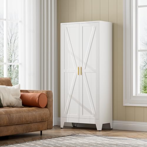 61-Inch Farmhouse Storage Cabinet with 2 Barn Doors and Adjustable Shelves