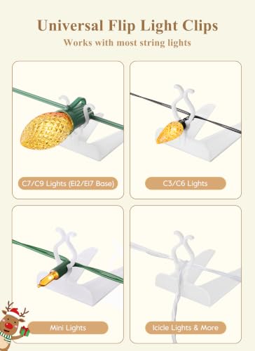 200 Pack Outdoor Christmas Light Clips for C7 C9 String Lights - Weatherproof Gutter & Shingle Holders