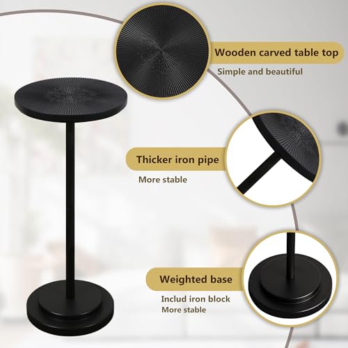 Modern Pedestal Martini Table, Black Metal Side Table for Small Spaces