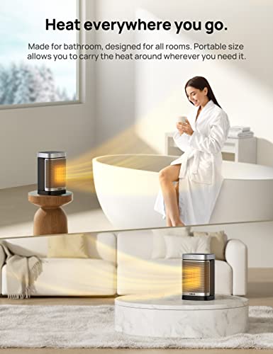 Portable Ceramic Space Heater for Bathroom and Indoor with Safety Plug