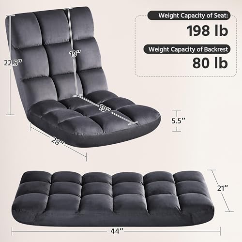14-Position Folding Floor Chair with Adjustable Back Support, Velvet Grey