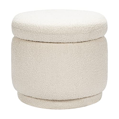 Ivory Boucle Storage Ottoman - Round Nursery & Living Room Footrest