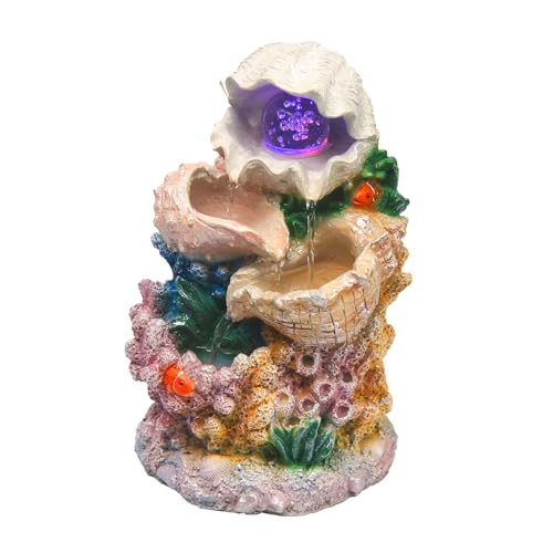 Ocean Themed Tabletop Waterfall Fountain with Coral and Seashell Decor