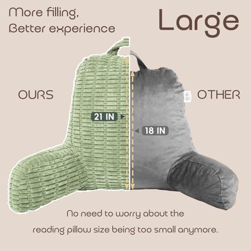 Reading Pillow with Armrests for Bed & Couch Support - Sage Green