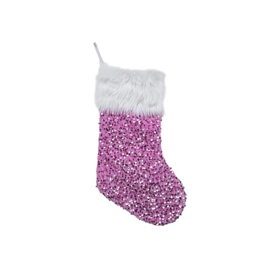 17-Inch Sparkly Sequin Christmas Stocking with Plush Cuff - Hot Pink