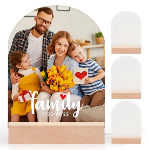 PYD Life 4 Pack Sublimation LED Acrylic Night Lights - 6x8 Arch with Wood Stand