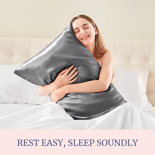 BEDELITE Satin Pillowcases Queen Size 20x30 Dark Grey Set of 2