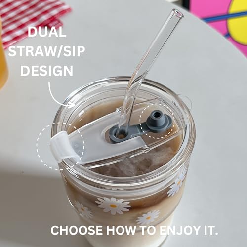 13oz Glass Tumbler with Straw and Lid - Reusable Iced Coffee Cup