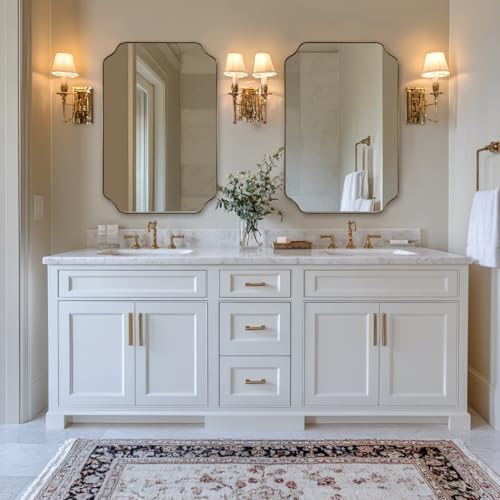 24x36 Brushed Gold Scalloped Wall Mirror for Bathroom and Vanity