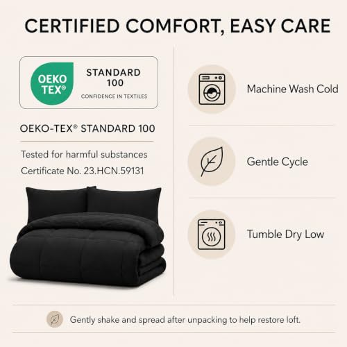 Black Queen Comforter Set - 7-Piece Bed in a Bag with Sheets & Pillowcases