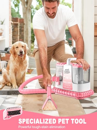 Pink Portable Carpet & Upholstery Cleaner Machine for Pets - Lightweight Deep Stain Remover