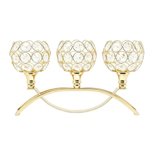 SylvaCraft 3-Arm Arched Crystal Candelabra Gold, Table Centerpiece (1 PCS) — Wedding & Home Decor