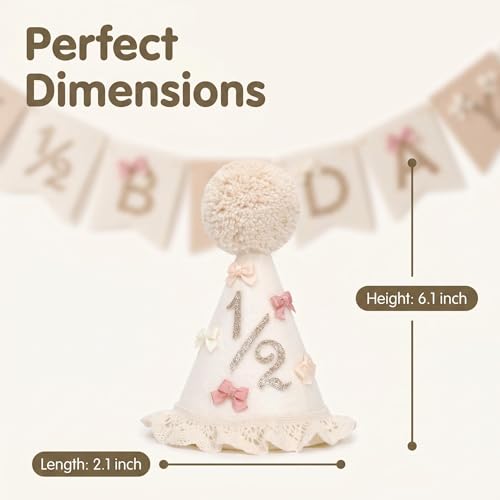 Boho Half Birthday Hat for Baby Girls - Pink 1/2 Birthday Party Crown