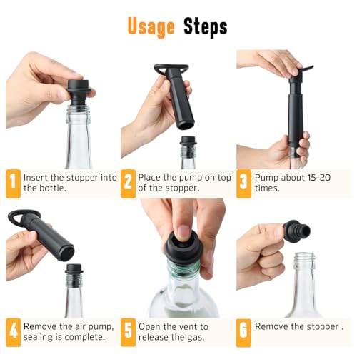 OWO Wine Vacuum Pump Set with 1 Pump & 4 Silicone Stoppers - Keeps Wine Fresh Longer