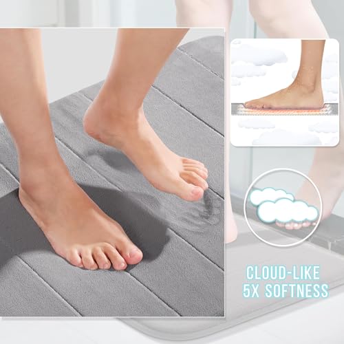 Yimobra Memory Foam Bathroom Rug Set 2-Piece - Absorbent Non-Slip Gray