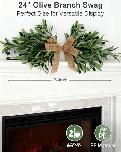 24-Inch Artificial Olive Branch Swag Set, Realistic Farmhouse Greenery